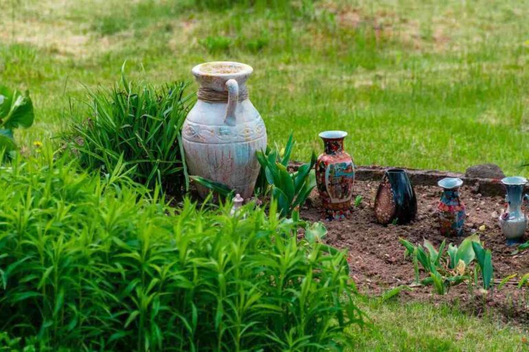 Clay vases in a field