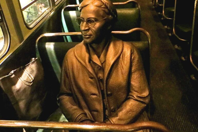 Sculpture of Rosa Parks in bus seat from Memphis Human Rights museum - Beyond the Bus: A Closer Look at Activist Rosa Parks
