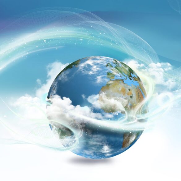 Planet Earth surrounded by circular swirls - The planet is your teacher