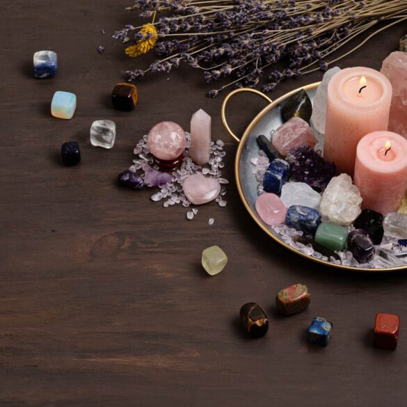 Altar table with candles, crystals and dried flowers - Altars, Angels and Magic Mirrors: Can These Bring You Wealth?