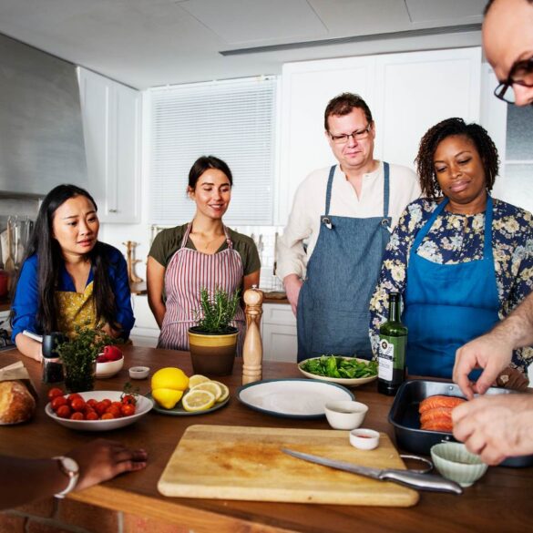 Group of adults taking cooking class