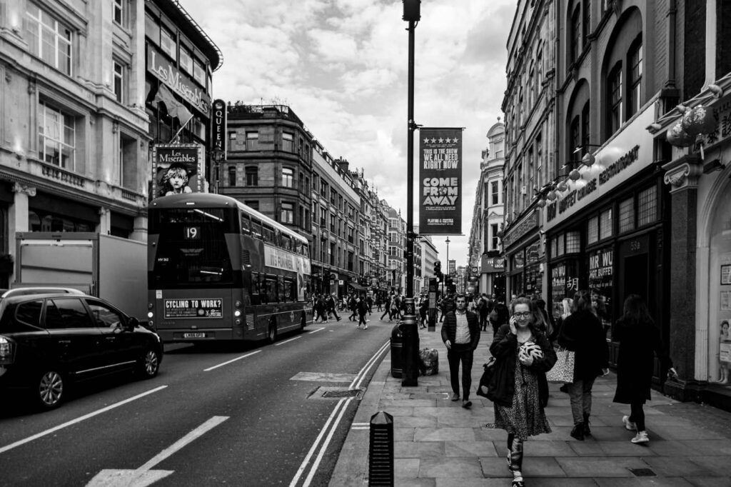 Black-and-white view of Soho district in London, England - Finding Freedom at a Charlie Cooke Football Game