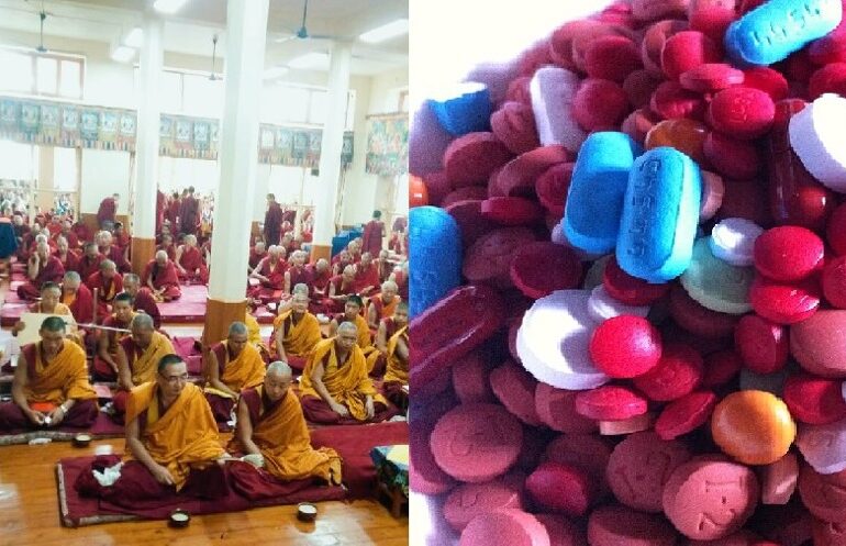 ON PAIN: Reflections after a week with two root canals 29 Composite photo with meditating Buddhist monks on one side and pharmaceutical pills on the other - On Pain: Reflections After a Week With 2 Painful Root Canals