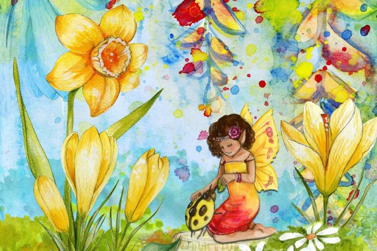 Illustration of fairy in flower garden - 3 Poems About Childhood, Including "The Child Within"