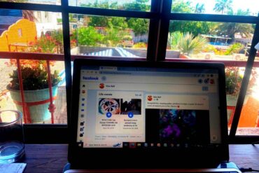 Facebook on laptop in La Paz hotel room - NIGHT SEA JOURNEY: Buying back sanity in La Paz, Mexico