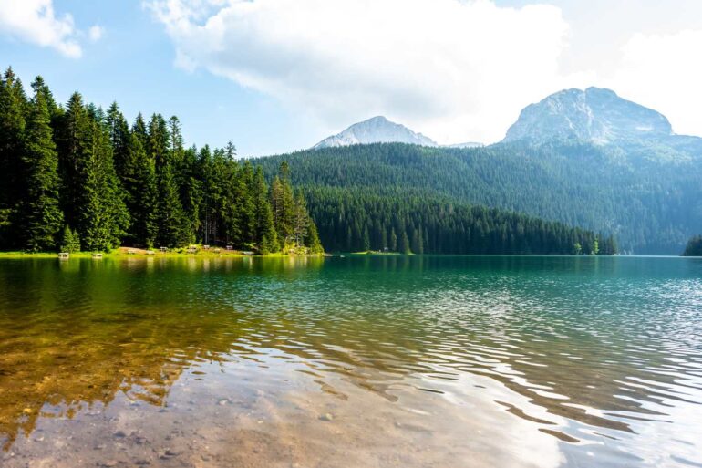 Black Lake and surrounding trees and mountains in Montenegro