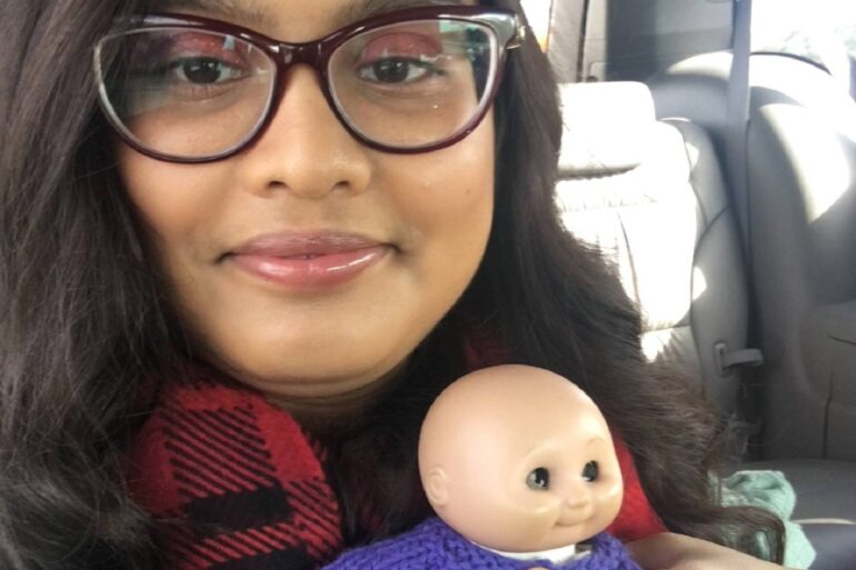 Author Samia Mehbub with childhood doll Houdi - Growing Up: How My Extraordinary Doll Houdi Guided Me