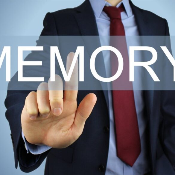 Image of businessman holding up one finger, labelled "Memory" -Memory Quirks: Linguistic Adventures With a Mnemonic Device