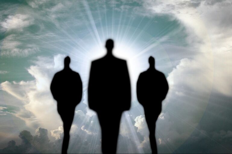 Three shadowy figures walking in clouds - MY CROWD IN THE CLOUD: Talking (and listening) to the dead