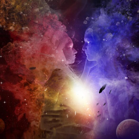 Big Bang explosion with two mystical-looking humans shown - Evolution and Creation: It’s Clear That the 2 Are Linked