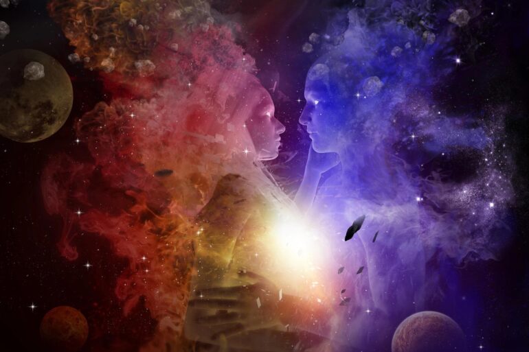 Big Bang explosion with two mystical-looking humans shown - Evolution and Creation: It’s Clear That the 2 Are Linked