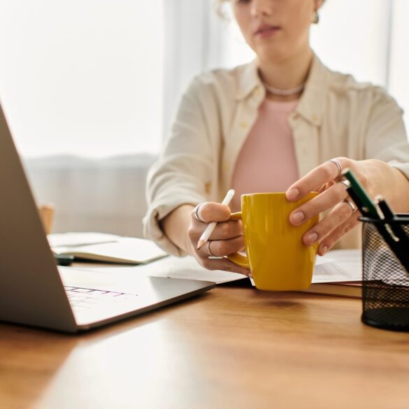 Woman calmly sitting at desk in home office - Your Work: A Gift and a Privilege in the Present Moment
