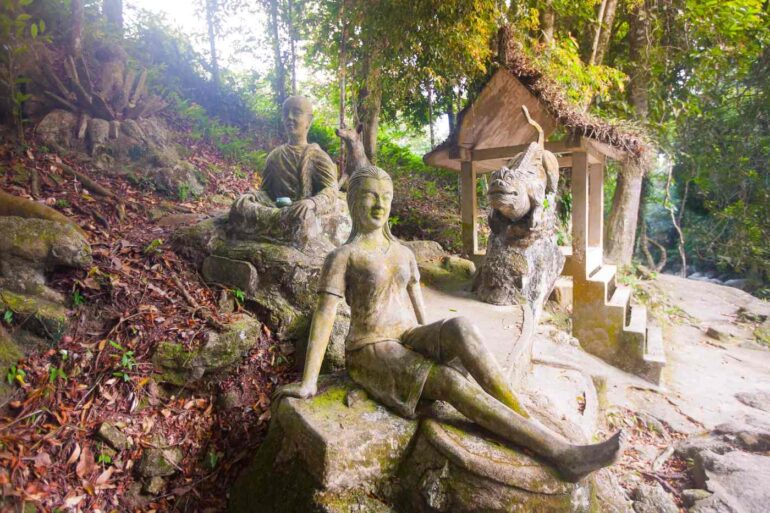 OUR WAIT FOR NIRVANA: 10 days in a Thai jungle 13 Buddhist statues in garden in Thailand - Koh Samui: A 10-Day Meditation Retreat in a Thai Jungle