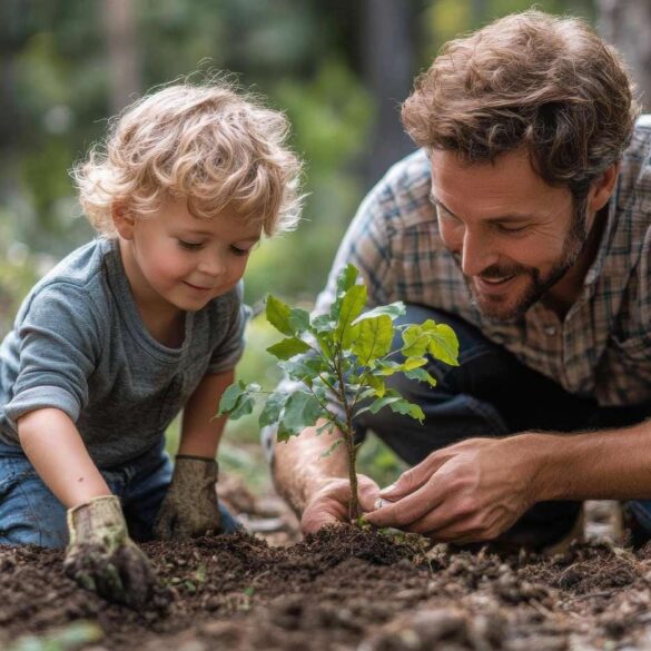 Father and young son planting garden outdoors - Hope and Faith: How to Be a Good Parent in Uncertain Times