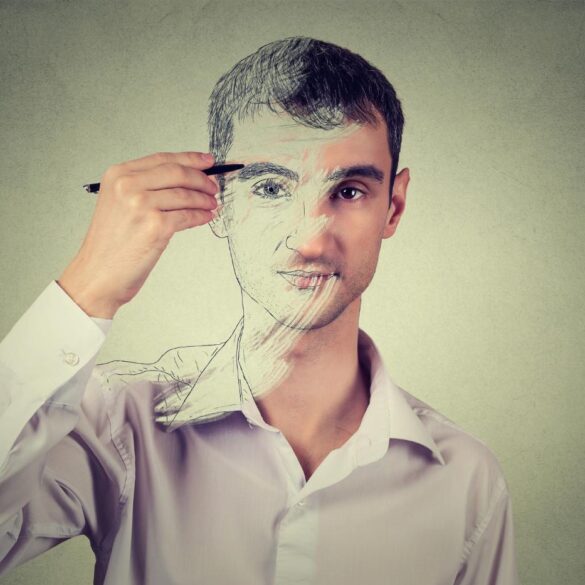 Young man drawing face on top of real face - A Deep Dive Into Why Autistic People "Mask" to Please Others