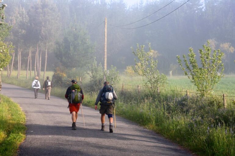 Walkers on Camino de Santiago trail