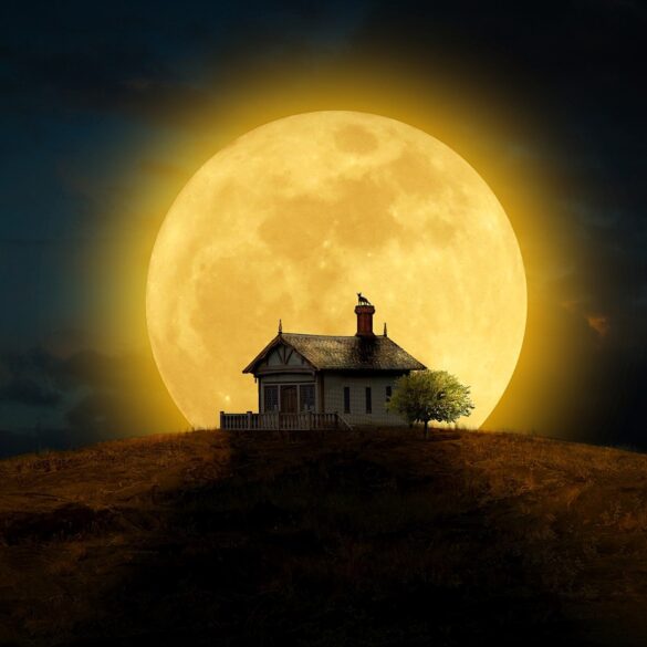 Full moon behind a rural house - “Sturgeon Moon” and 3 Other Poems With Passion
