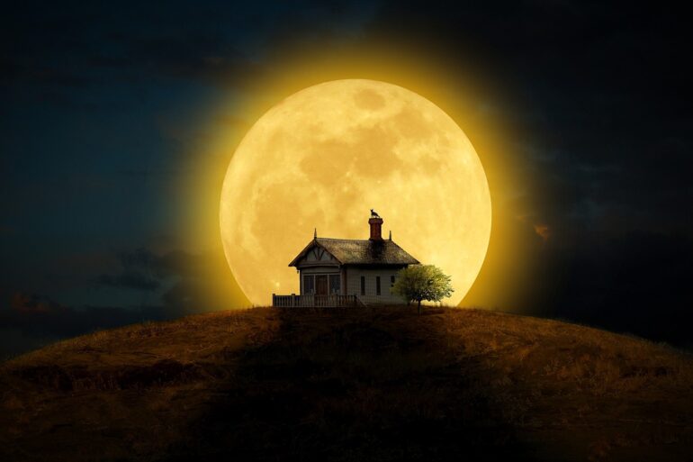 Full moon behind a rural house - “Sturgeon Moon” and 3 Other Poems With Passion