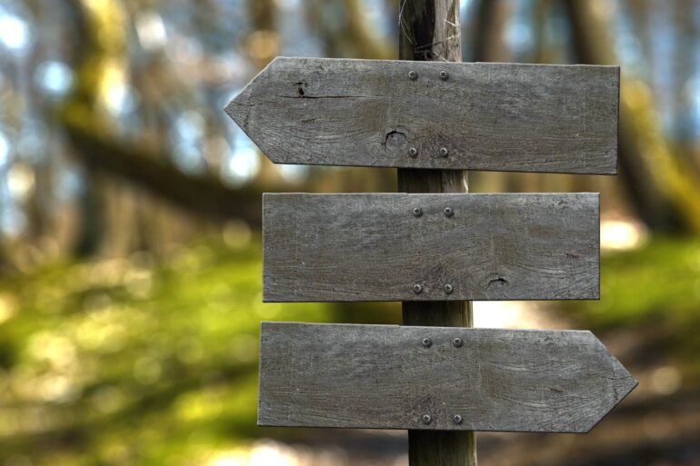 Three wooden markers on signpost on outdoor path - The 3 Powerful Words That Became Markers on My Mindful Path