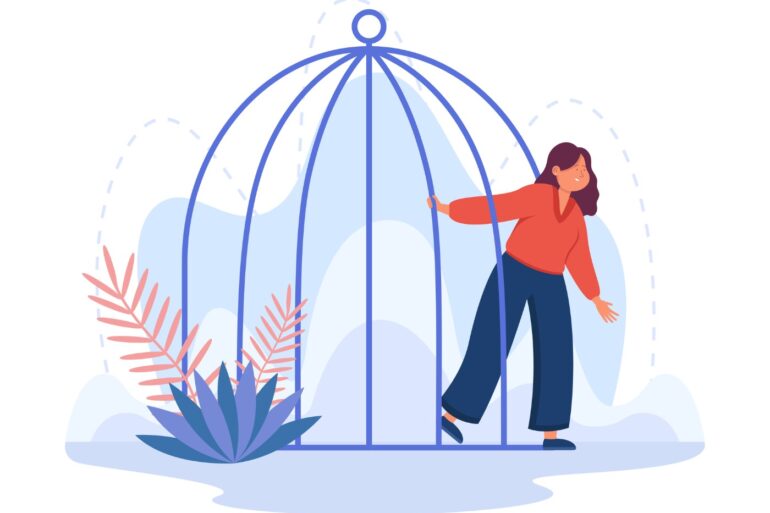 FROM A DISTANCE: Recognizing and avoiding the "comparison trap" 13 Illustration of woman stepping out of birdcage - Step Out of the Comparison Trap and Make Peace With Yourself